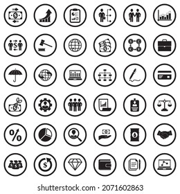 Trading Icons. Black Flat Design In Circle. Vector Illustration.