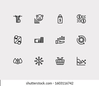 Trading icons set. Dividend and trading icons with bear market, hedge funds and authorized shares. Set of deposit for web app logo UI design.