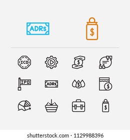 Trading icons set. Quote and trading icons with chart, dividend and liquidity. Set of software for web app logo UI design.