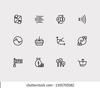 Trading icons set. Yield and trading icons with going long, exchange and bid-ask spread. Set of transaction for web app logo UI design.