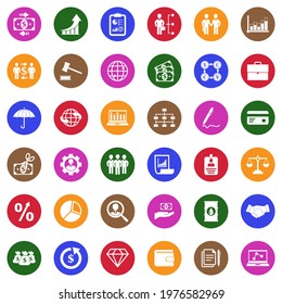 Trading Icons. White Flat Collection In Circle. Vector Illustration.