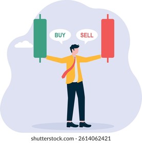 Trading, Investment, Graph, Stock exchange, Financial, Bitcoin. Businessman chooses between sell or buy stock market.

