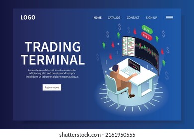 Trading Isometric Page Design With Catalog And Contact Symbols Vector Illustration