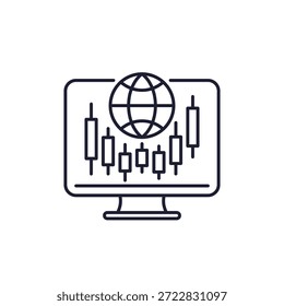 Icono de línea comercial con gráfico de velas y globo