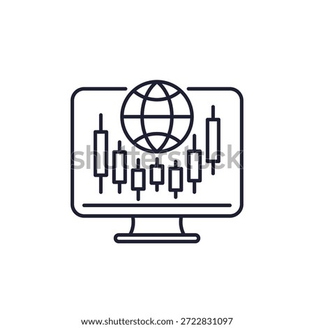 trading line icon with candlestick chart and globe