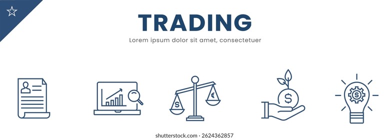 Trading line Icon Set . Crypto, stock, saving, lend, trade, planning, chart . Vector Illustration.	