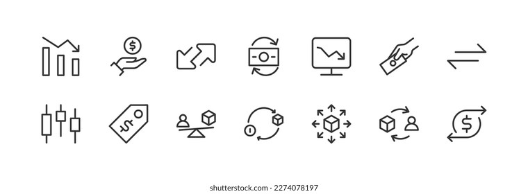 trading line icon set with editable stroke. Outline collection of vector objects. Premium icon pack