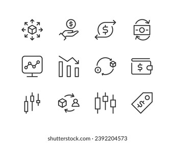 trading line icon set with editable stroke. Outline collection of vector objects. Premium icon pack