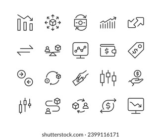 Trading Line Icon mit bearbeitbarem Strich gesetzt. Rahmensammlung von Vektorobjekten. Premium-Icon-Paket