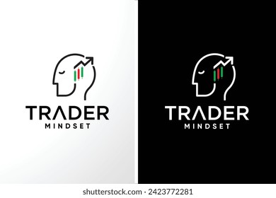 Trading logo, Financial studies illustration logo design, Human head logo, person head with an arrow trading candle. Vector.