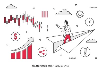 Trading market signals. Forex business, stock exchanging platform, buy and sell vector monocolor illustration svg