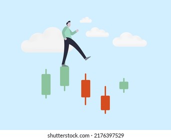 Trading mistakes, volatility on crypto and stock market, risk and uncertainty. A novice businessman underestimate the possible consequences, confidently walks a risky and volatile investment chart