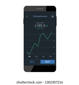 Trading mobile interface for stock exchange. Dark flat design. Vector illustration