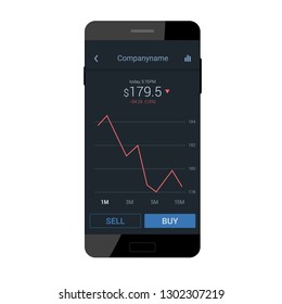 Trading mobile interface for stock exchange. Dark flat design. Vector illustration