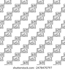 Trading on Laptop vector Bitcoin Cryptocurrency Trading concept thin line seamless pattern