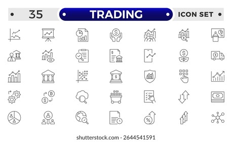 Conjunto de iconos de esquema de negociación. Que Contiene Banco, Cambio De Moneda, Cheque, Guardia De Seguridad, Transferencia De Dinero, Préstamo, Banca Móvil.
