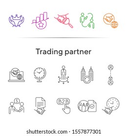 Trading partner icons. Set of line icons. B2B, partnership, agreement, teamwork. Business relationships concept. Vector illustration can be used for topics like business, finance, corporates