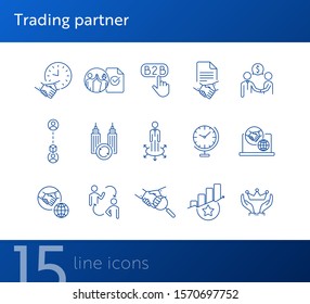 Trading partner icons. Set of line icons. B2B, partnership, agreement, teamwork. Business relationships concept. Vector illustration can be used for topics like business, finance, corporates