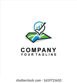 trading pin and map logo design vector template