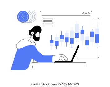 Trading platform isolated cartoon vector illustrations. Man with laptop using trading platform, diagram on the screen, money investment, financial exchange, stock market industry vector cartoon.