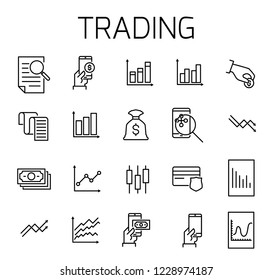 Trading related vector icon set. Well-crafted sign in thin line style with editable stroke. Vector symbols isolated on a white background. Simple pictograms.