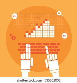 Trading robot hands vector illustration.Trading robot vector illustration. Trading illustration. Finance stock market design. Stock exchange technology.