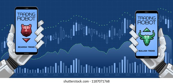 Trading Robots Of An Automated Trading System. Illustration on the subject of 'Financial Technologies  Stock Exchange  Foreign Exchange'.