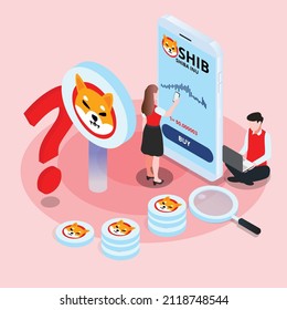 Trading shiba inu coin. Cryptocurrency isometric 3d vector illustration concept banner, website, landing page, ads, flyer template