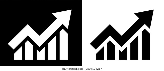 Ilustración vectorial de signo comercial, icono de flecha de éxito de crecimiento, flecha que apunta hacia arriba en el icono de barras de gráfico de gráfico, icono de negocio, símbolo de crecimiento de dinero, alcista, gráfico de éxito que tiende hacia arriba diseño plano.