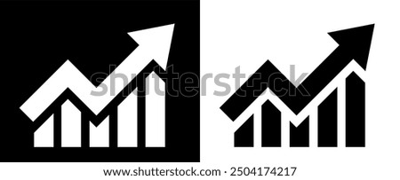 Trading sign vector illustration, Growth success arrow icon, arrow growing pointing up on chart graph bars icon, business icon, money grow symbol, bullish, success graph trending upwards flat design.