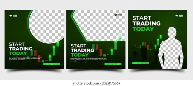 Trading social media post template design collection. Editable modern banner with candle stick illustration.