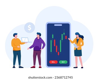 Trading stock, forex, bitcoin, currency, candlestick analyst, analysis concept, commodities, flat vector illustration for banner premium vector