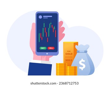 Trading stock, forex, bitcoin, currency, candlestick analyst, analysis concept, commodities, flat vector illustration for banner premium vector