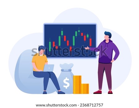 Trading stock, forex, bitcoin, currency, candlestick analyst, analysis concept, commodities, flat vector illustration for banner premium vector