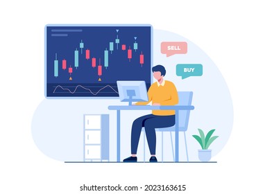 Trading stock and forex candlestick concept flat vector illustration for banner Premium Vector