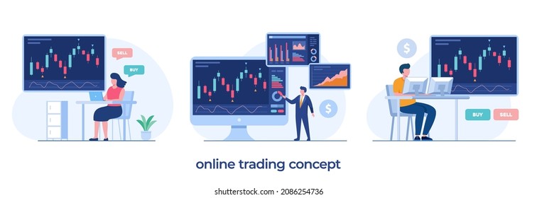 Trading stock and forex candlestick concept flat vector illustration for banner premium vector template