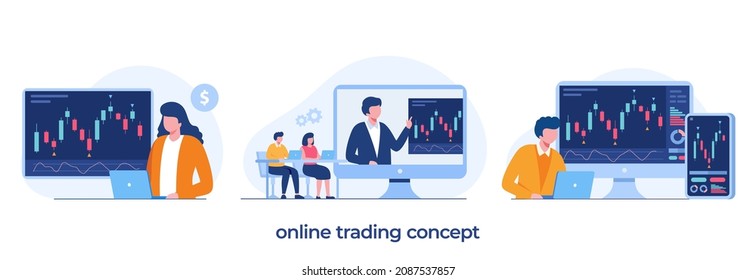 Trading stock and forex candlestick concept flat vector illustration for banner premium vector template