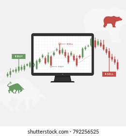 Trading strategy vector illustration. . Buy and sell. Bear, bull