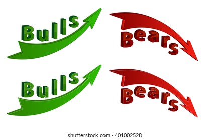 Trading vector concept. Bears and bulls with red and green arrows.
