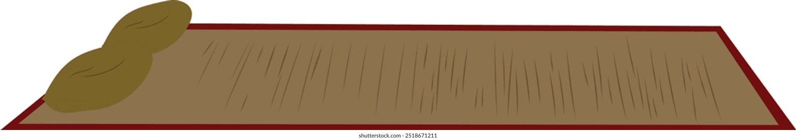 Tradional Indian rug mat vector illustration.Mat made of cane.rug with red border and two pillows for rural village house isolated on white background