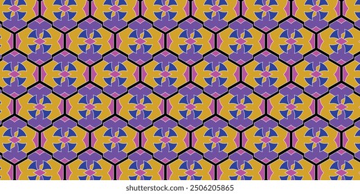 Tradional Tricolour geometric circular and hexaganoal pattern shutterstock