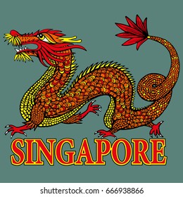 Tradition Asian Dragon Illustration. Asia’s Four Little Dragons. Singapore