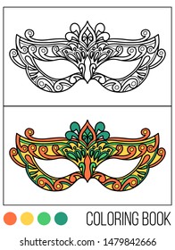Tradition with carnival mask accessory with coloring book.Decoration festive elegant party design. Beautiful vector illustration.