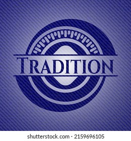 Emblema de tradición con textura de jean. Ilustración vectorial. Detallado. 