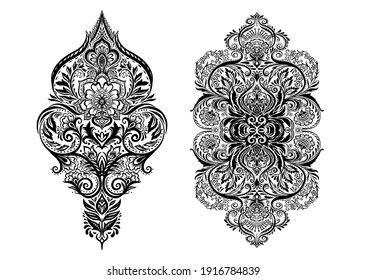 Tradition floral pattern, damask vintage ornament. Royal victorian flourish wallpapper, luxury textile. Vector illustration. Embroidery emitation.