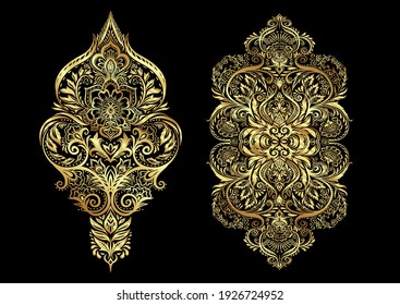 Tradition floral pattern, damask vintage ornament. Royal victorian flourish wallpapper, luxury textile. Vector illustration. Embroidery emitation.