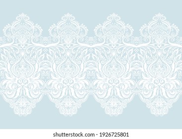 Tradition floral seamless pattern, damask vintage ornament. Royal victorian flourish wallpapper, luxury textile. Vector illustration. In blue and white colors.