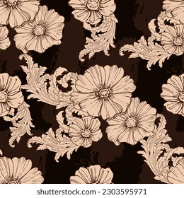 Tradition floral seamless pattern, damask vintage ornament. Royal victorian flourish wallpaper, luxury textile. Damascus style pattern for wallpapers, textile, packaging, design of luxury products