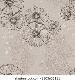 Tradition floral seamless pattern, damask vintage ornament. Royal victorian flourish wallpaper, luxury textile. Damascus style pattern for wallpapers, textile, packaging, design of luxury products