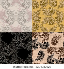 Tradition floral seamless pattern, damask vintage ornament. Royal victorian flourish wallpaper, luxury textile. Damascus style pattern for wallpapers, textile, packaging, design of luxury products